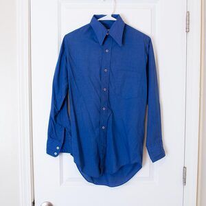 Retro VTG Towncraft Blue Long Collar Button Dress Shirt JCPenney L Dark Winter